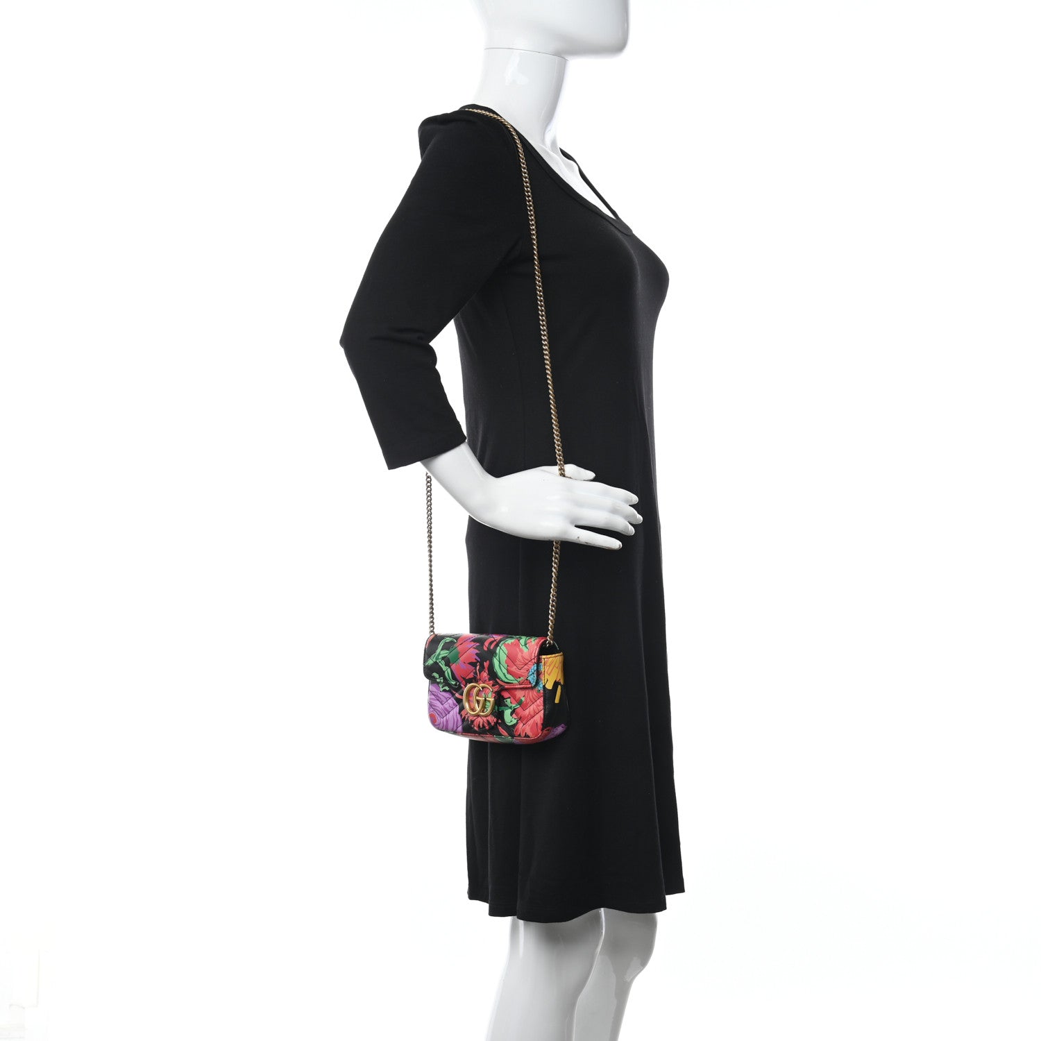 Gucci X KEN SCOTT Calfskin Matelasse Floral Print Super Mini GG Marmont Shoulder Bag Black 2 of 10