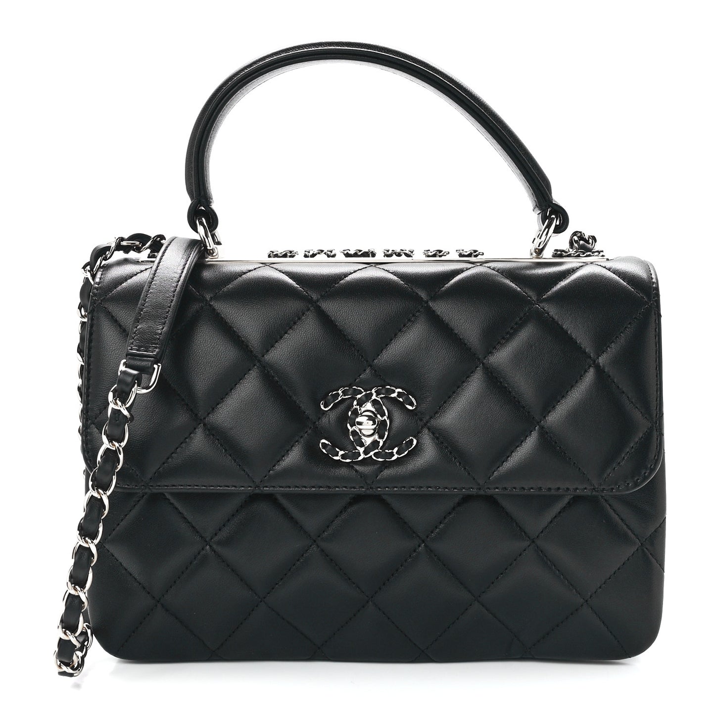 Lambskin Quilted Small Trendy CC Chain Dual Handle Flap Bag Black