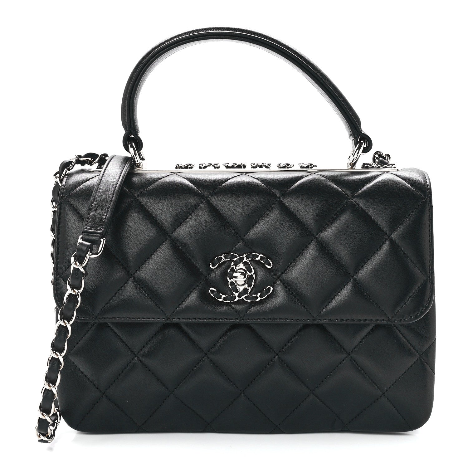 Chanel Lambskin Quilted Small Trendy CC Chain Dual Handle Flap Bag Black 1 of 12