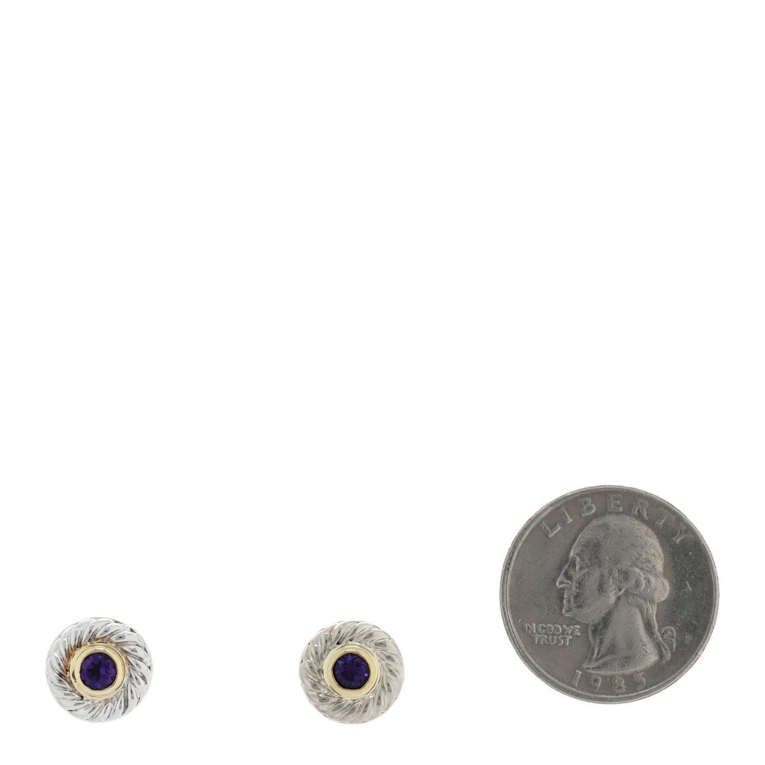 David Yurman Sterling Silver 14K Yellow Gold Amethyst Cookie Cable Earrings 2 of 4