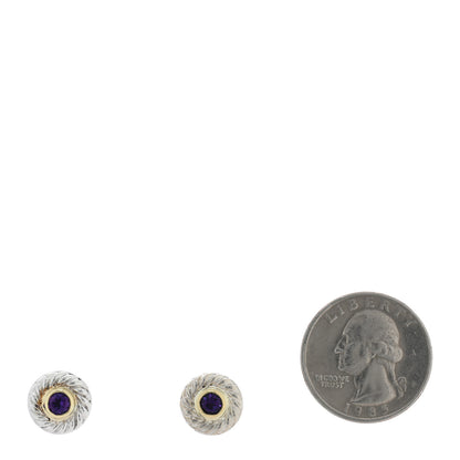 David Yurman Sterling Silver 14K Yellow Gold Amethyst Cookie Cable Earrings 2 of 4