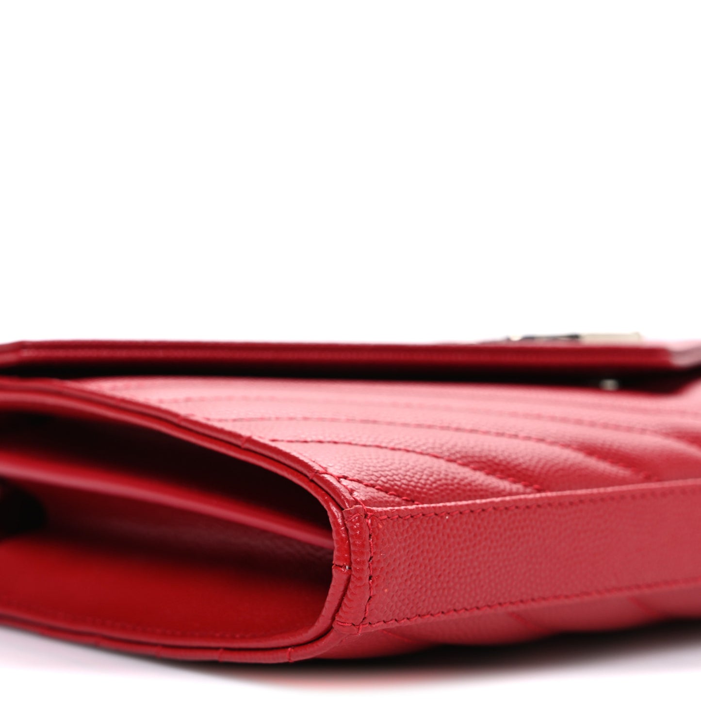 Grain De Poudre Matelasse Chevron Monogram Chain Wallet Red