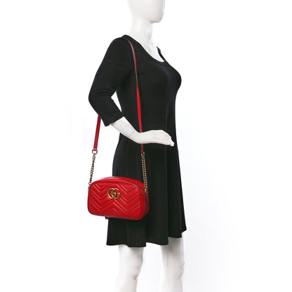 Gucci Calfskin Matelasse Small GG Marmont Chain Shoulder Bag Hibiscus Red 2 of 9