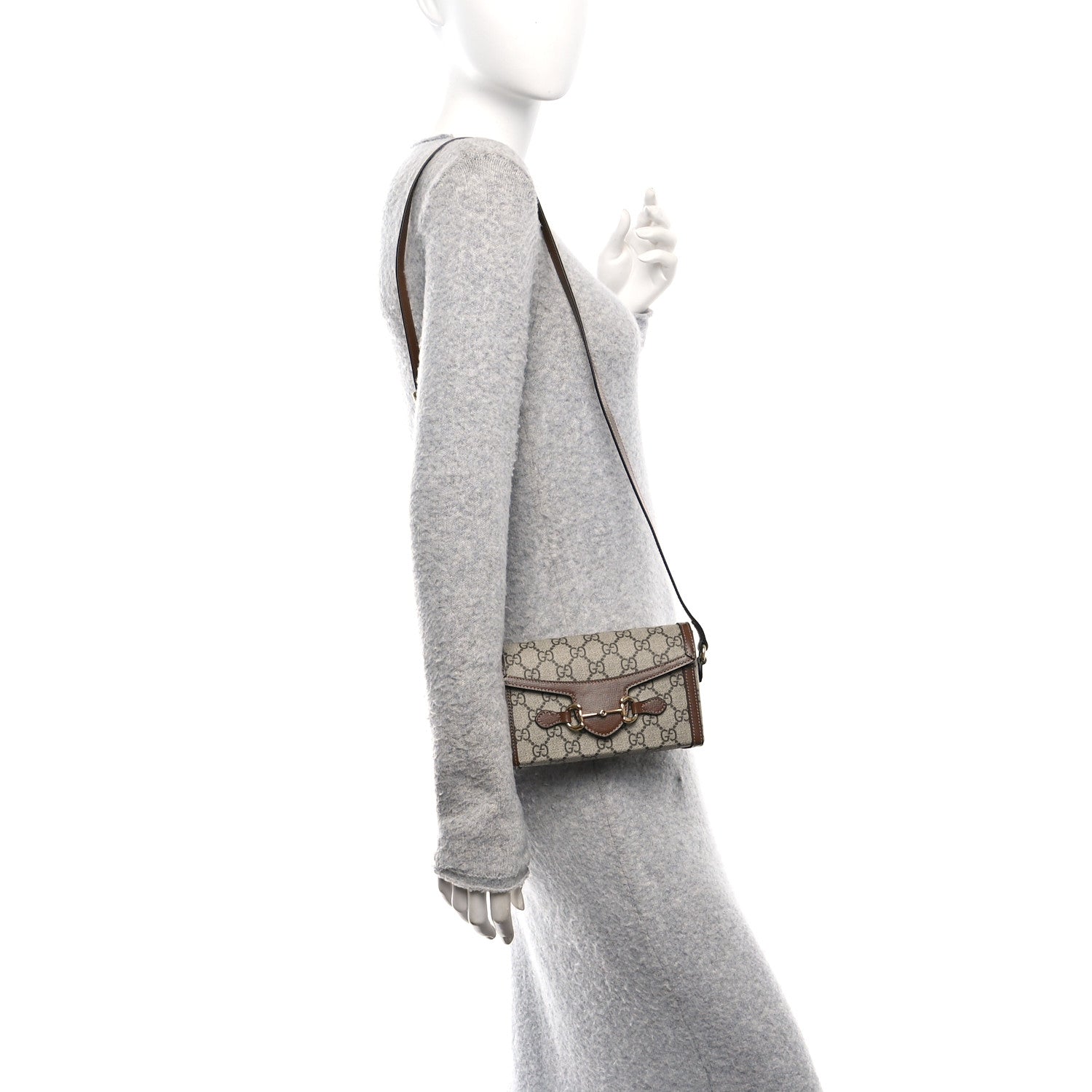 Gucci GG Supreme Monogram Mini Horsebit 1955 Shoulder Bag Beige Brown Sugar 2 of 10