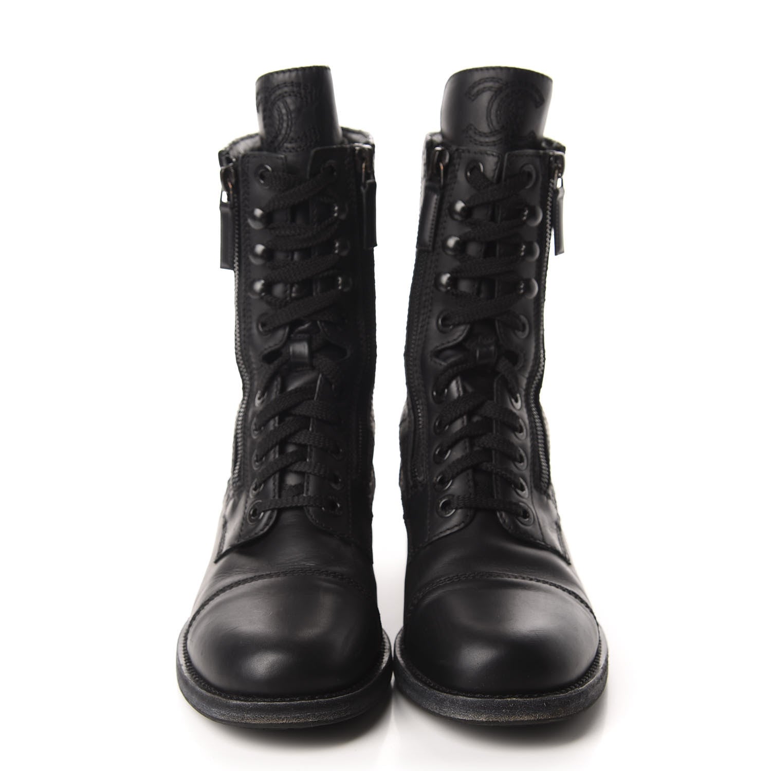 Chanel Calfskin Quilted Cap Toe Combat Boots 40 Black 2 of 9