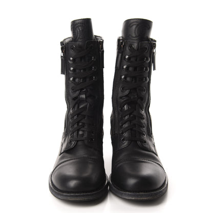 Chanel Calfskin Quilted Cap Toe Combat Boots 40 Black 2 of 9