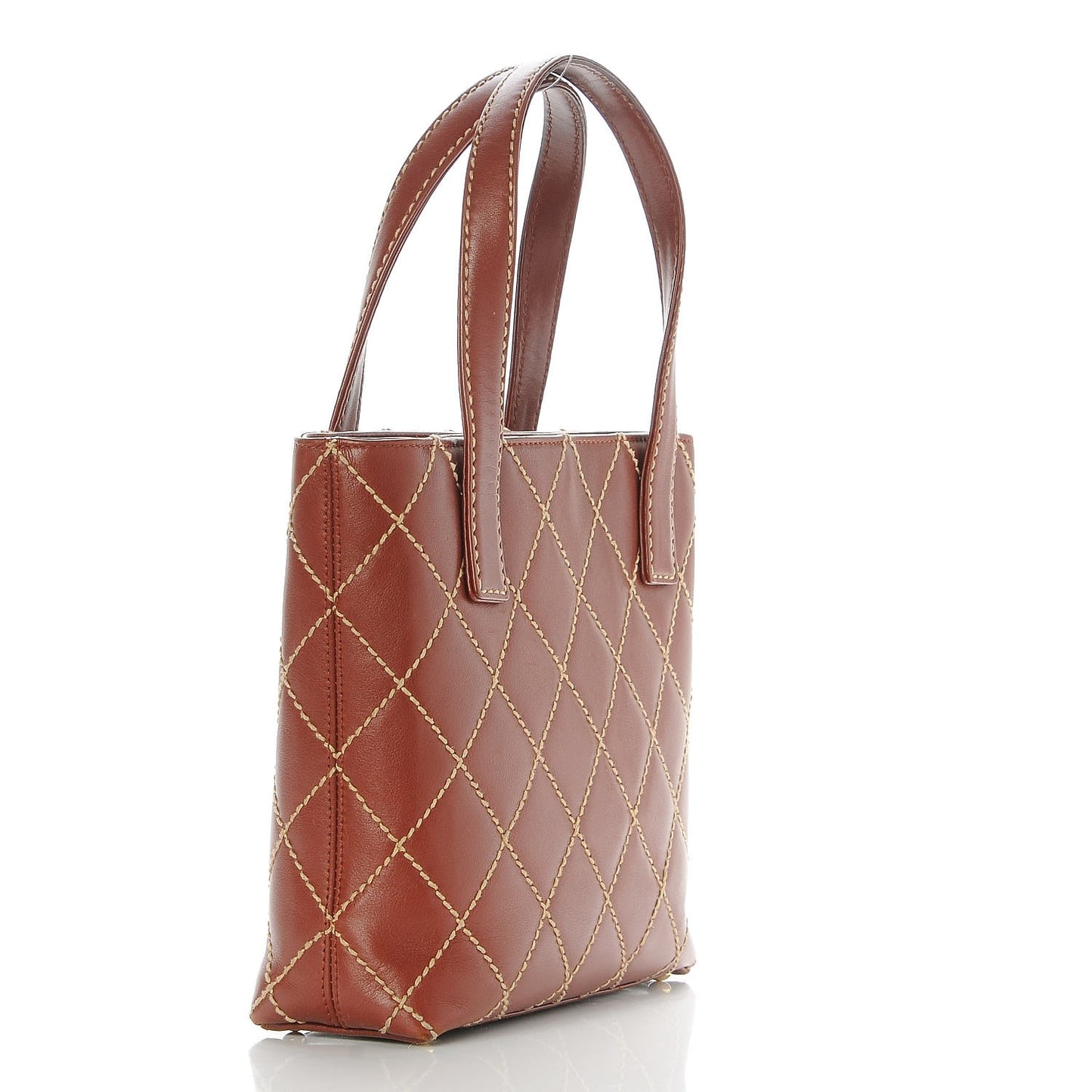 Calfskin Stitch Small Surpique Tote Brown