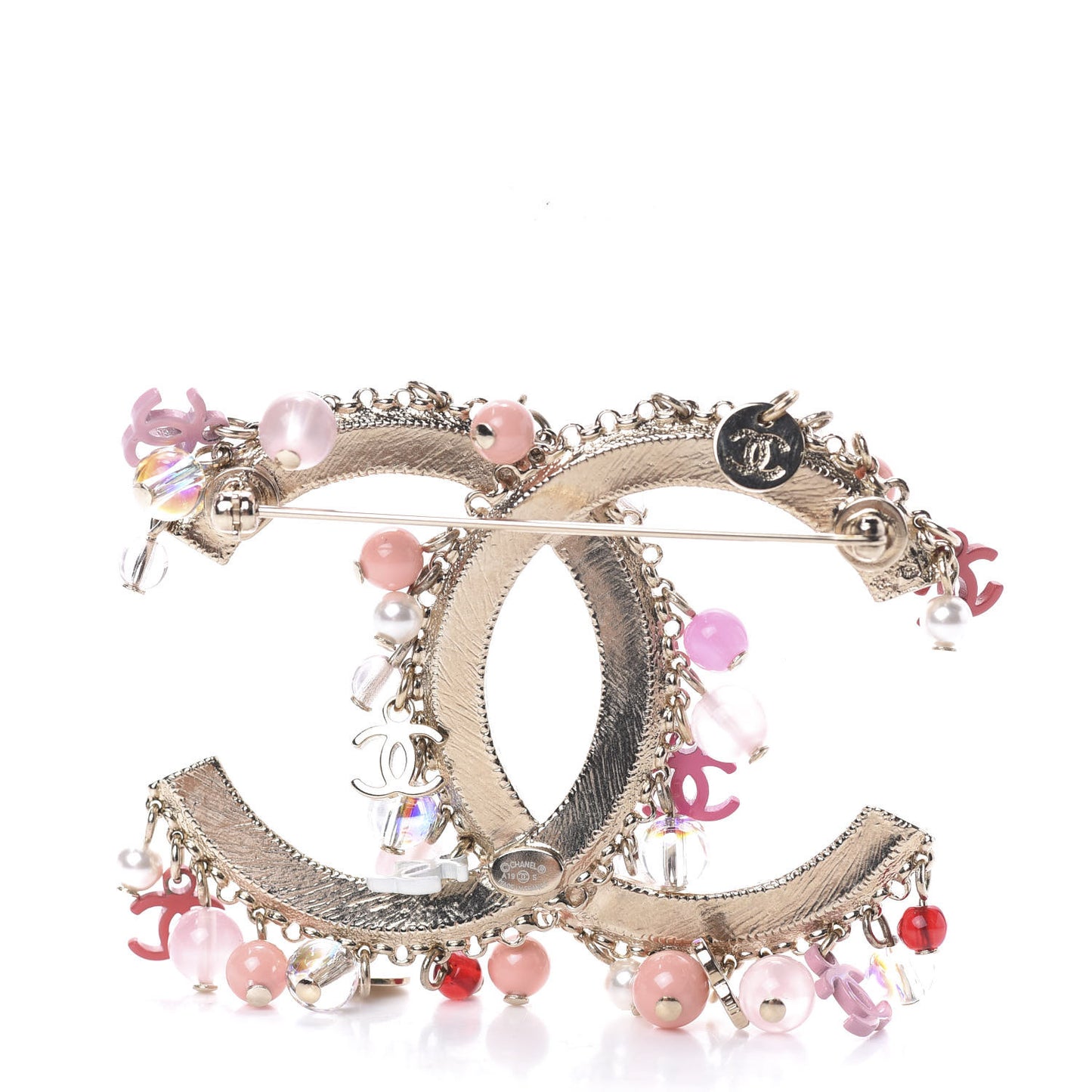 Crystal CC Charms Brooch Gold Pink