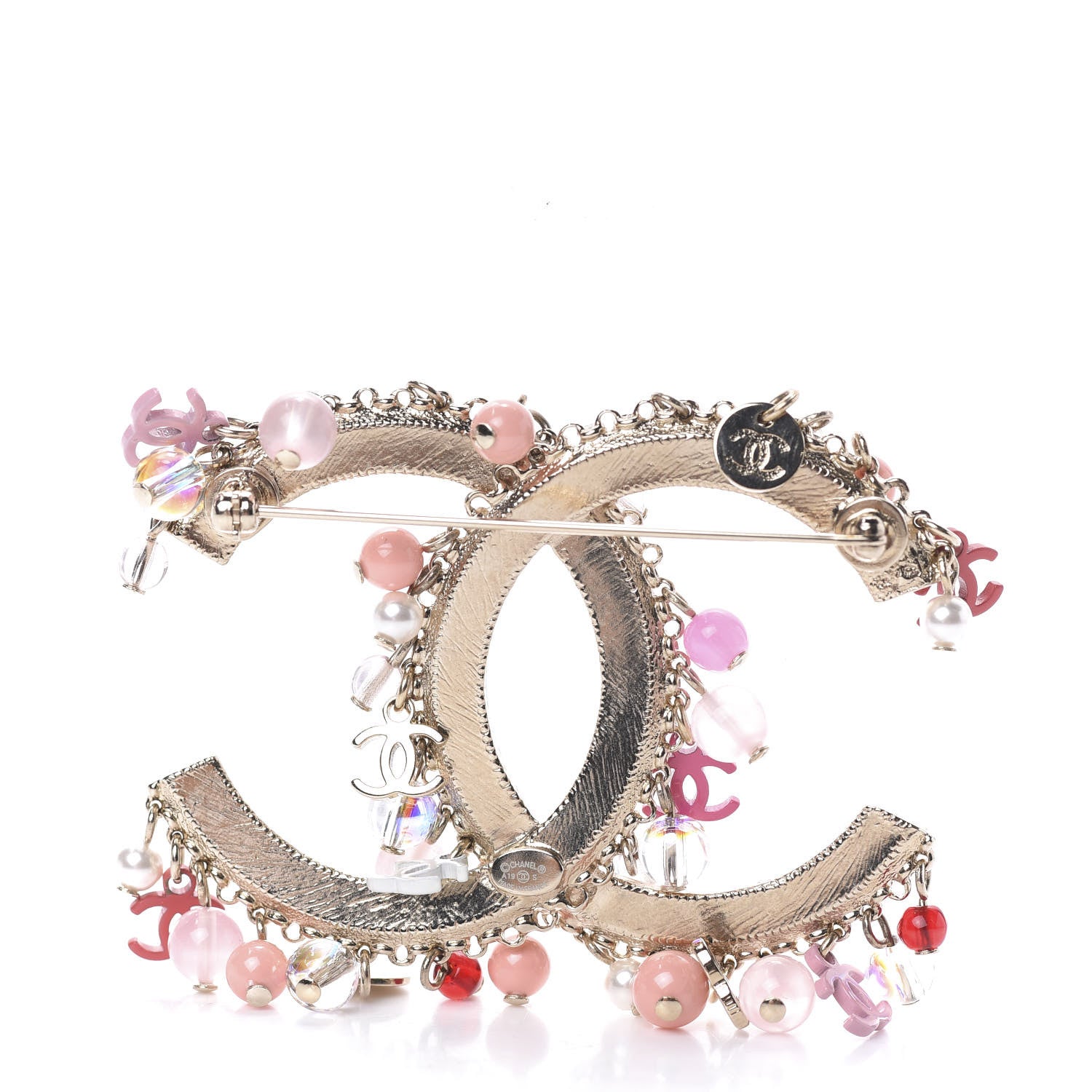 Chanel Crystal CC Charms Brooch Gold Pink 3 of 4