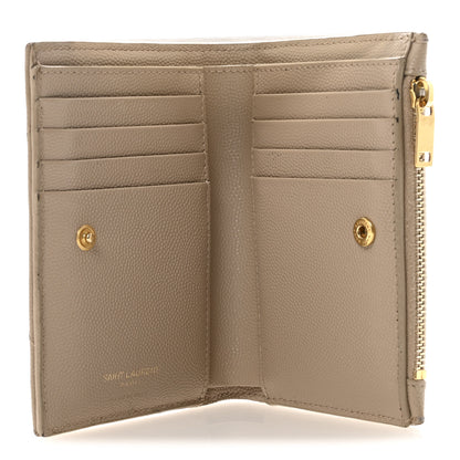Saint Laurent Grain De Poudre Matelasse Chevron Cassandre Fragments Zipperred Bi-Fold Wallet Dark Beige 5 of 7