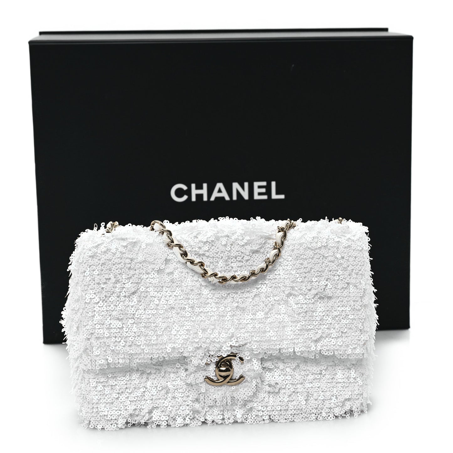 Sequin Mini Rectangular Flap White