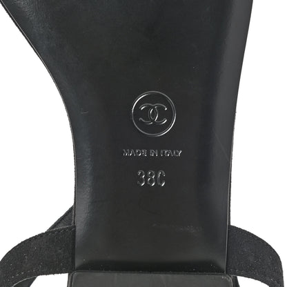 Chanel Suede CC Thong Sandals 38 Black 6 of 8