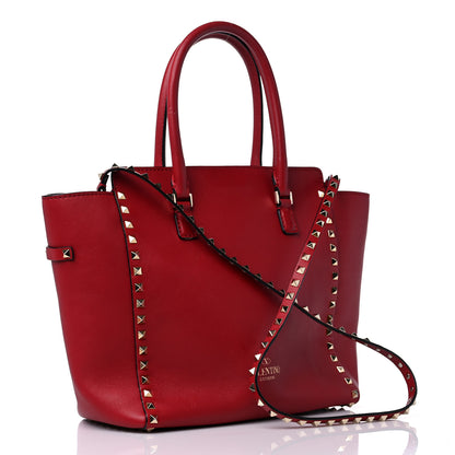 Valentino Garavani Vitello Rockstud Double Handle Tote Red 3 of 13