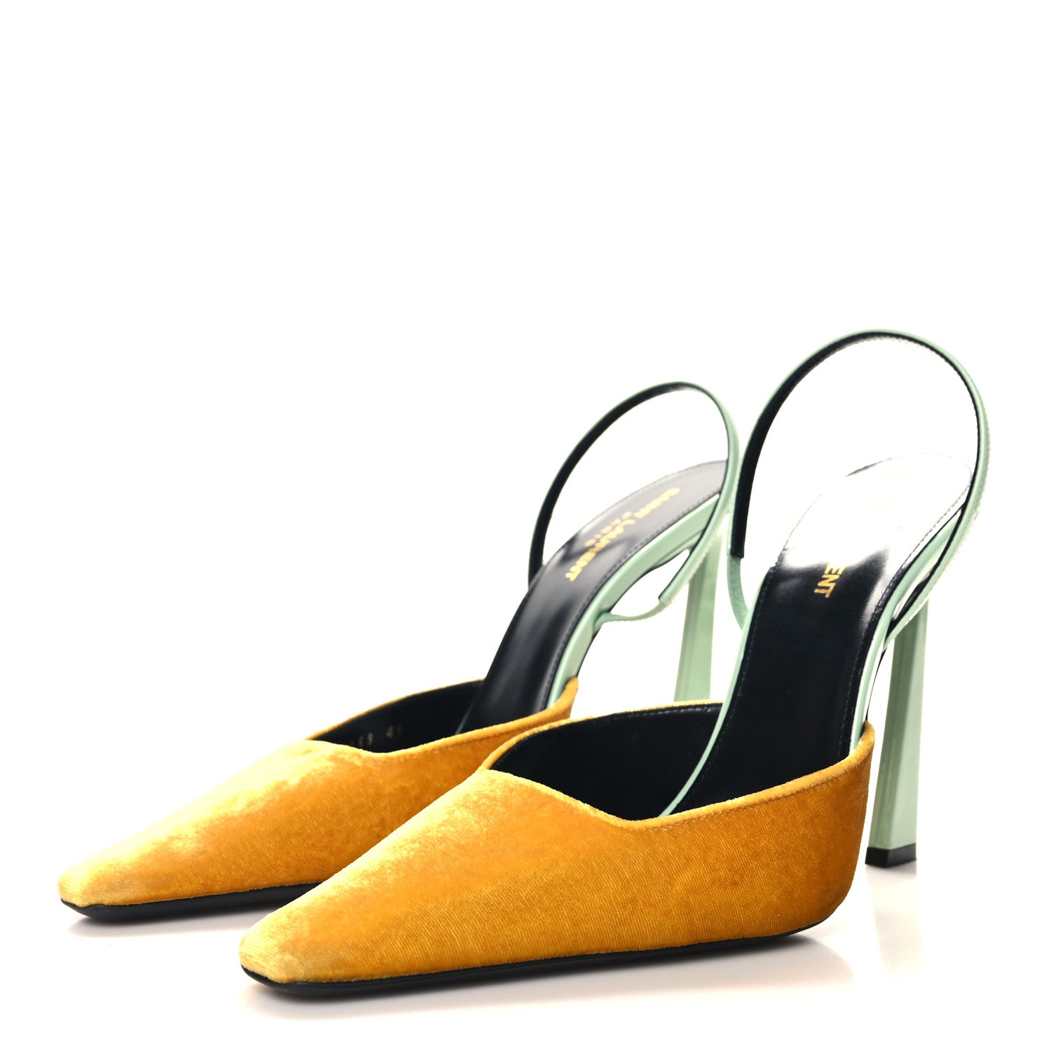 Saint Laurent Velvet Blade 105 Slingback Pumps 41 Yellow Seaf 3 of 9