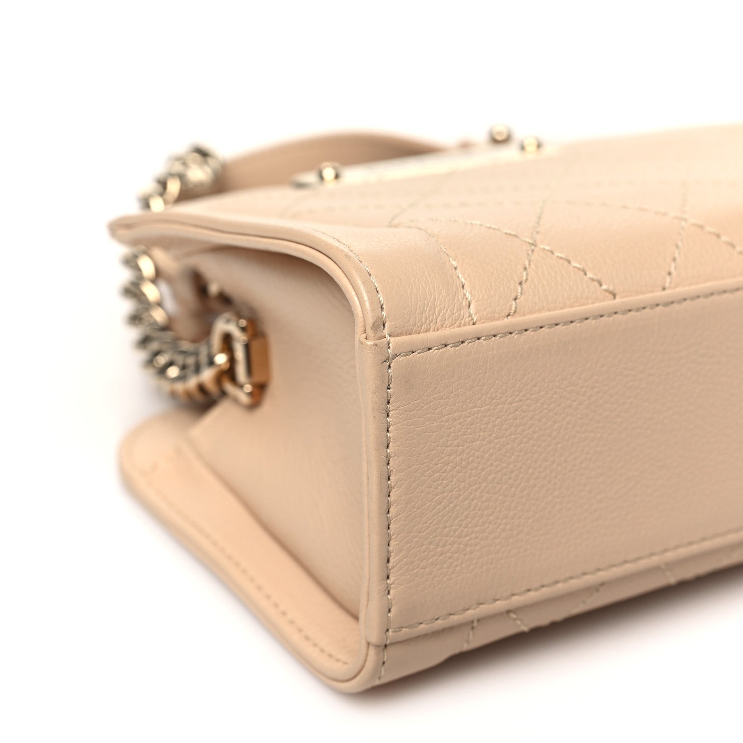 Chanel Grained Calfskin Stitched Mini Label Click Shopper Tote Beige 9 of 12