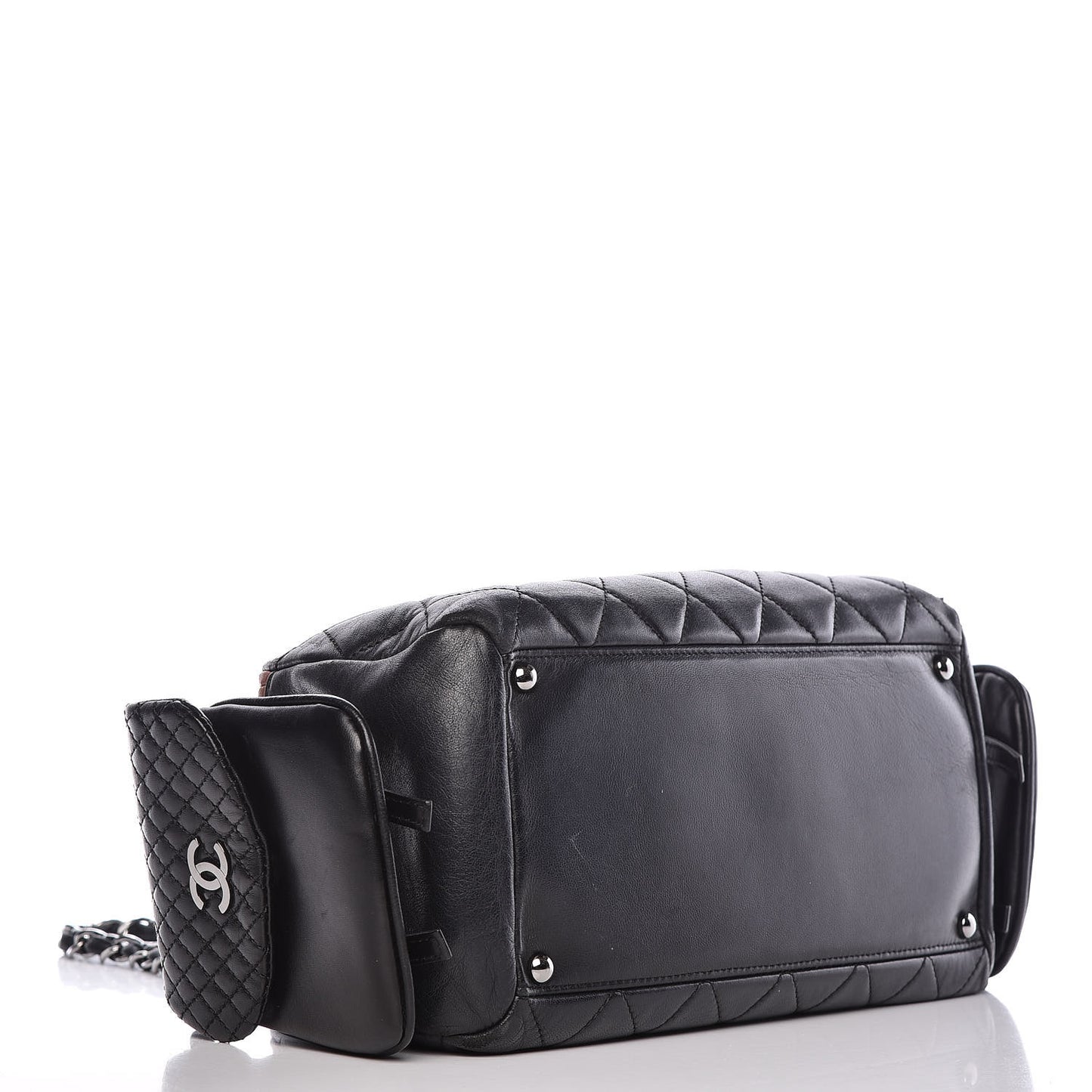 Lambskin Quilted Multipocket Bowling Bag Black