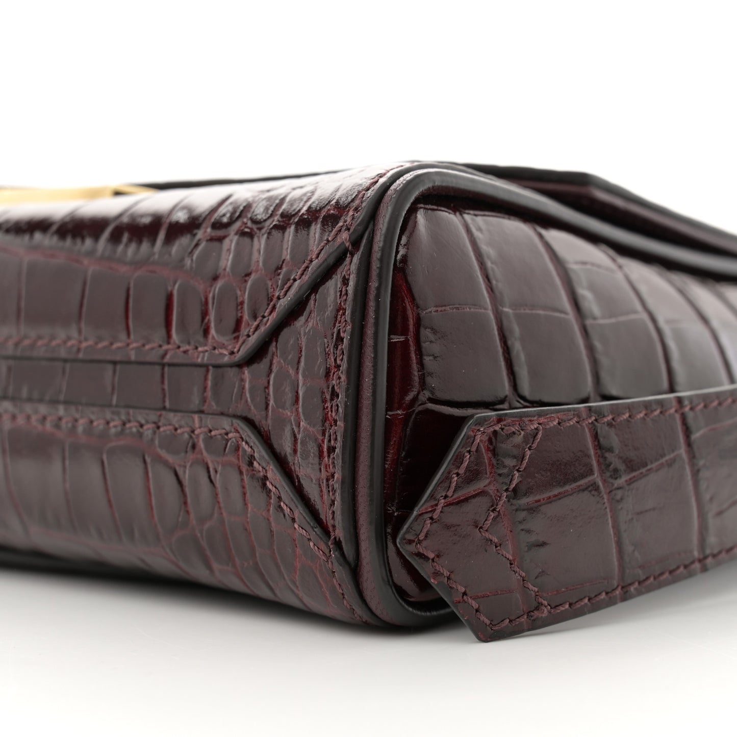 Calfskin Crocodile Embossed Eden Mini Top Handle Burgundy