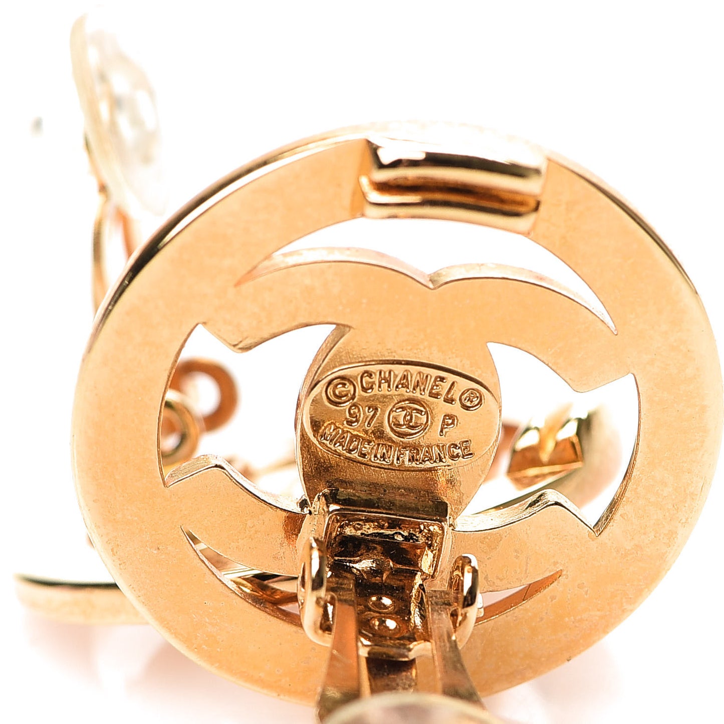 CC Turn Lock Large Clip On Earrings Gold