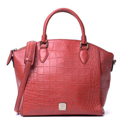 MCM Calfskin Crocodile Embossed Tote Ruby Red 1 of 5