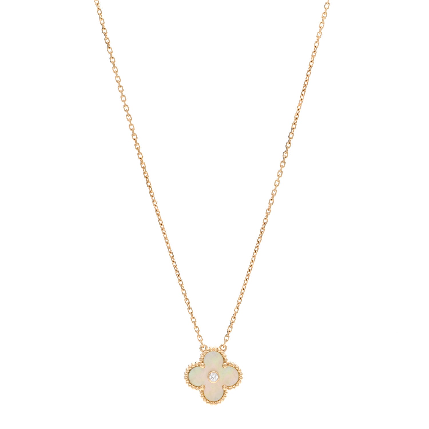 Van Cleef & Arpels 18K Yellow Gold Diamond Yellow Mother of Pearl Vintage Alhambra Pendant Necklace 1 of 6