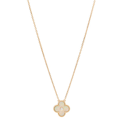 Van Cleef & Arpels 18K Yellow Gold Diamond Yellow Mother of Pearl Vintage Alhambra Pendant Necklace 1 of 6