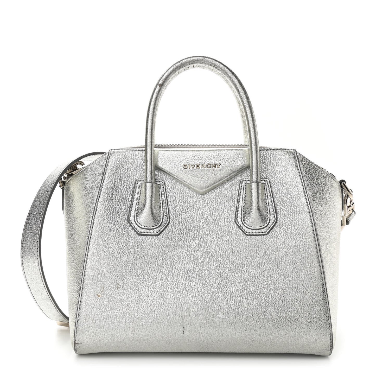 Metallic Sugar Goatskin Small Antigona Silver
