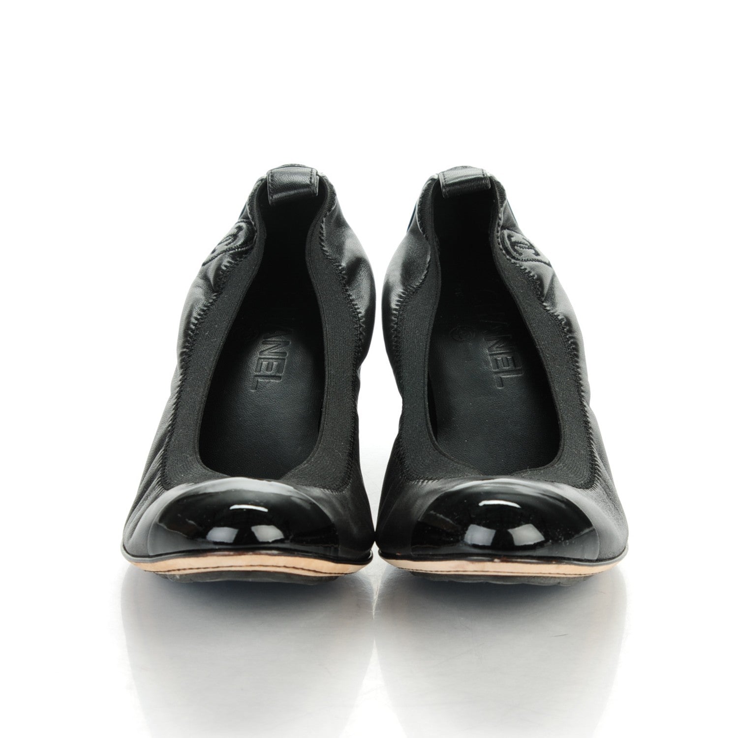 Chanel Lambskin Patent CC Elastic Cap Toe Ballerina Pumps 38.5 Black 2 of 7