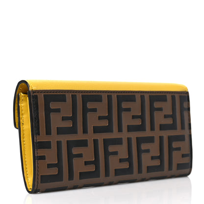 Fendi Vitello Cruise F is Fendi Bi-Color FF 1974 Embossed Continental Envelope Wallet Maya Black Sunflower 3 of 8