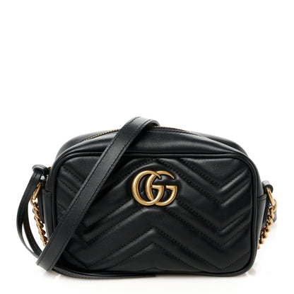 Gucci Calfskin Matelasse Mini GG Marmont Chain Shoulder Bag Black 1 of 11