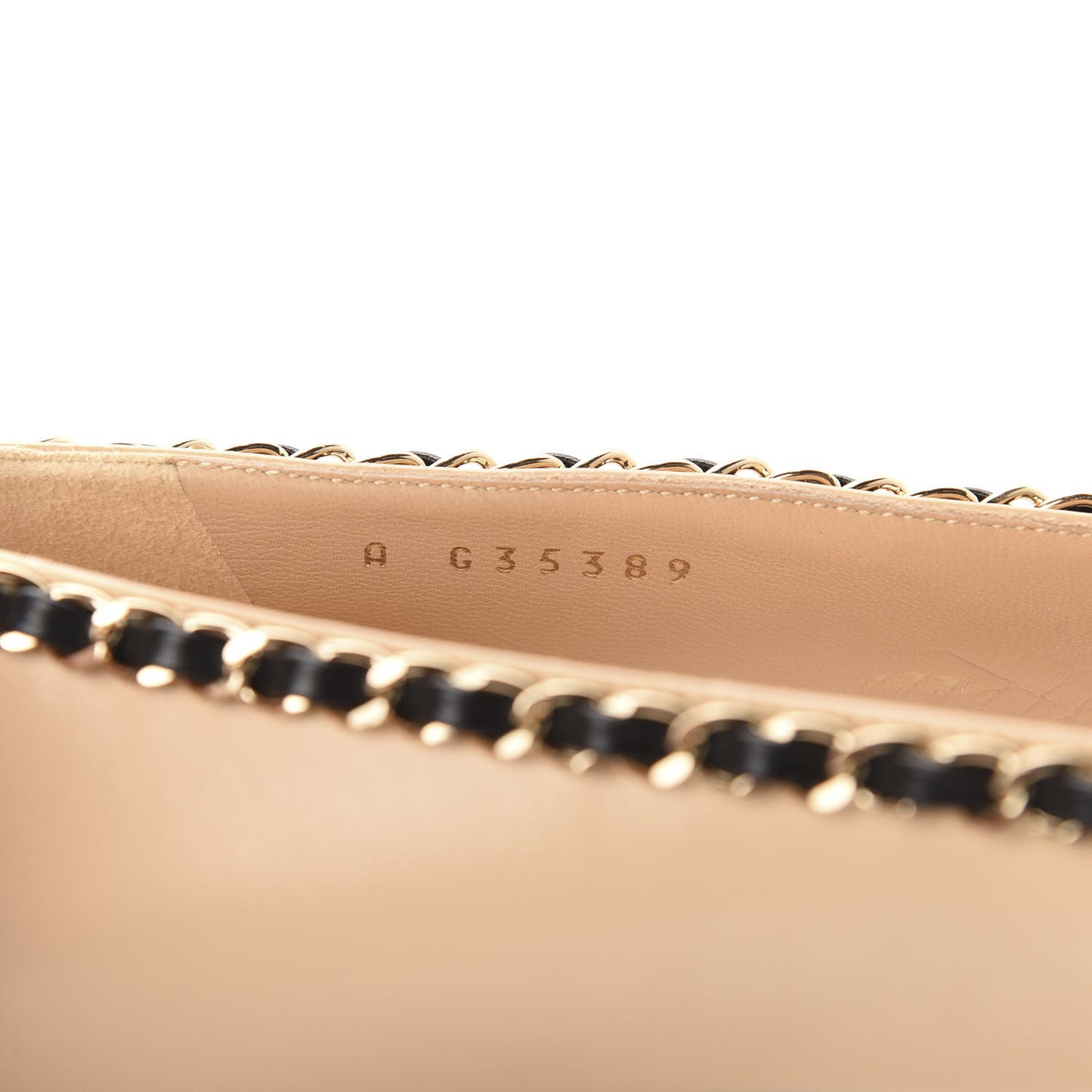 Lambskin Grosgrain Chain Cap Toe Flats 37 Beige Black
