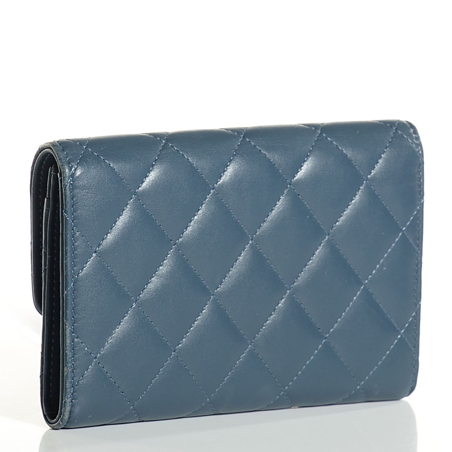 Calfskin Quilted Short Flap Wallet Blue
