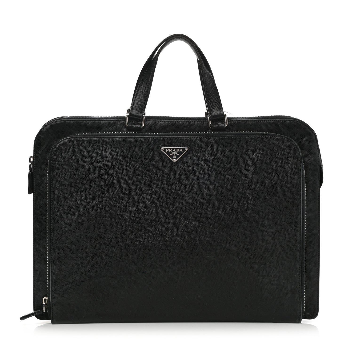 Saffiano Cuir Front Zip Pocket Briefcase Black