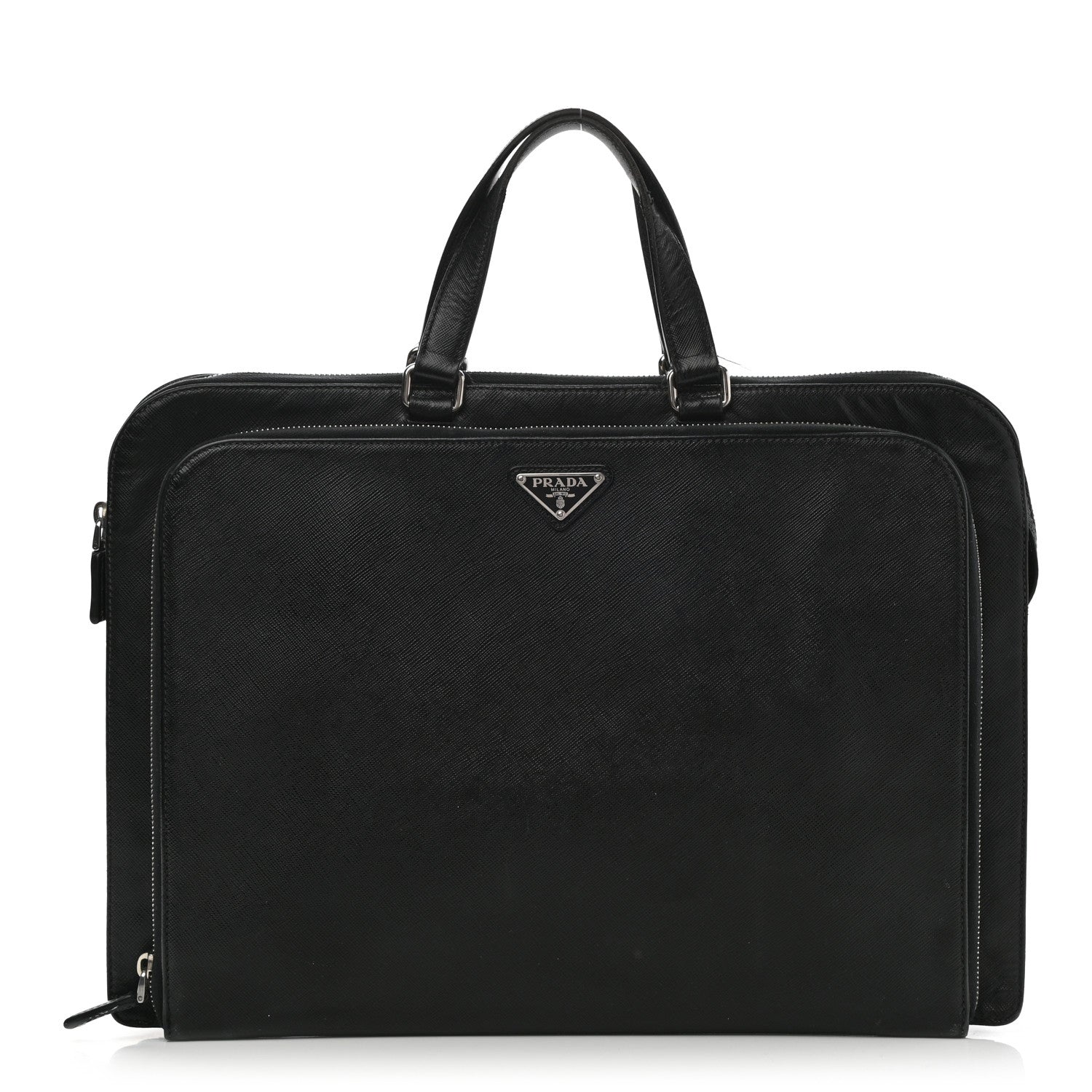 Prada Saffiano Cuir Front Zip Pocket Briefcase Black 1 of 13