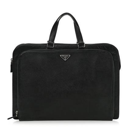 Prada Saffiano Cuir Front Zip Pocket Briefcase Black 1 of 13