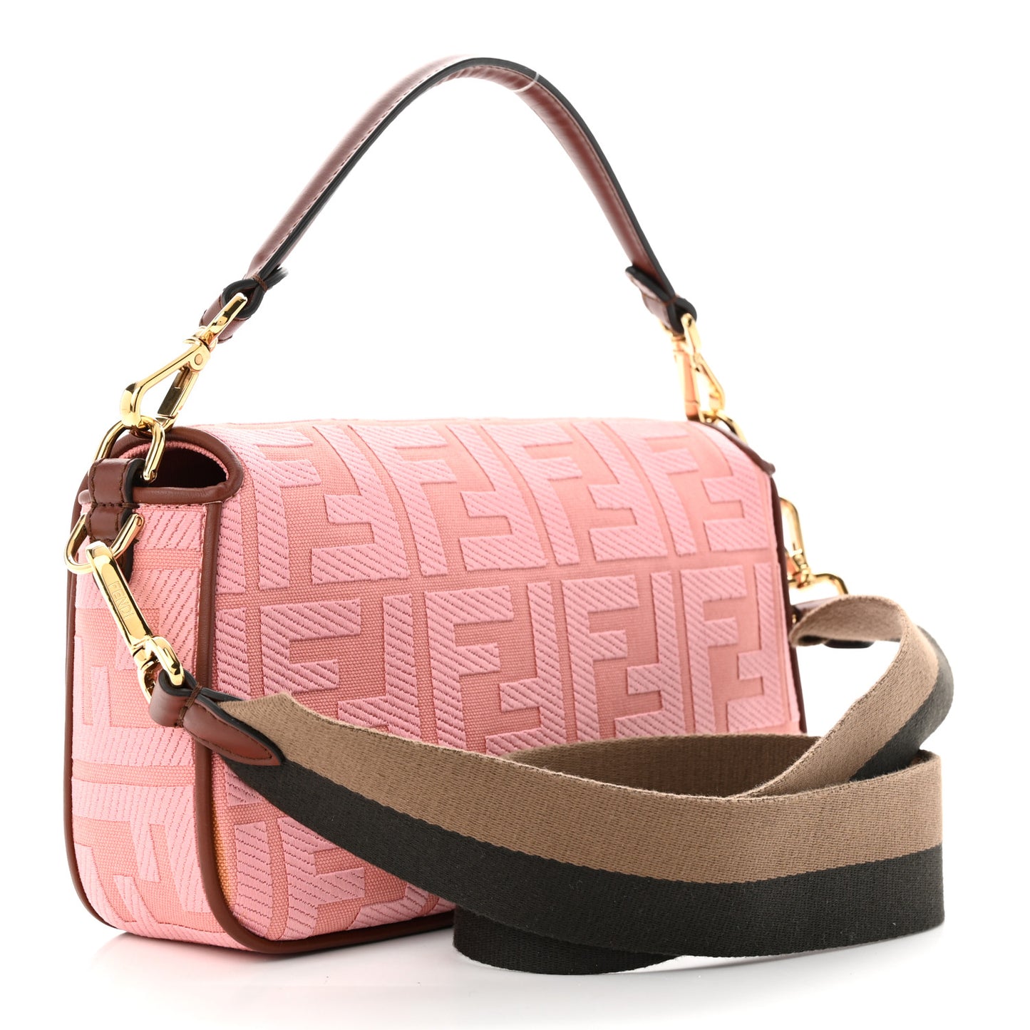 Canvas Vitello King FF Embroidered Baguette Rosa