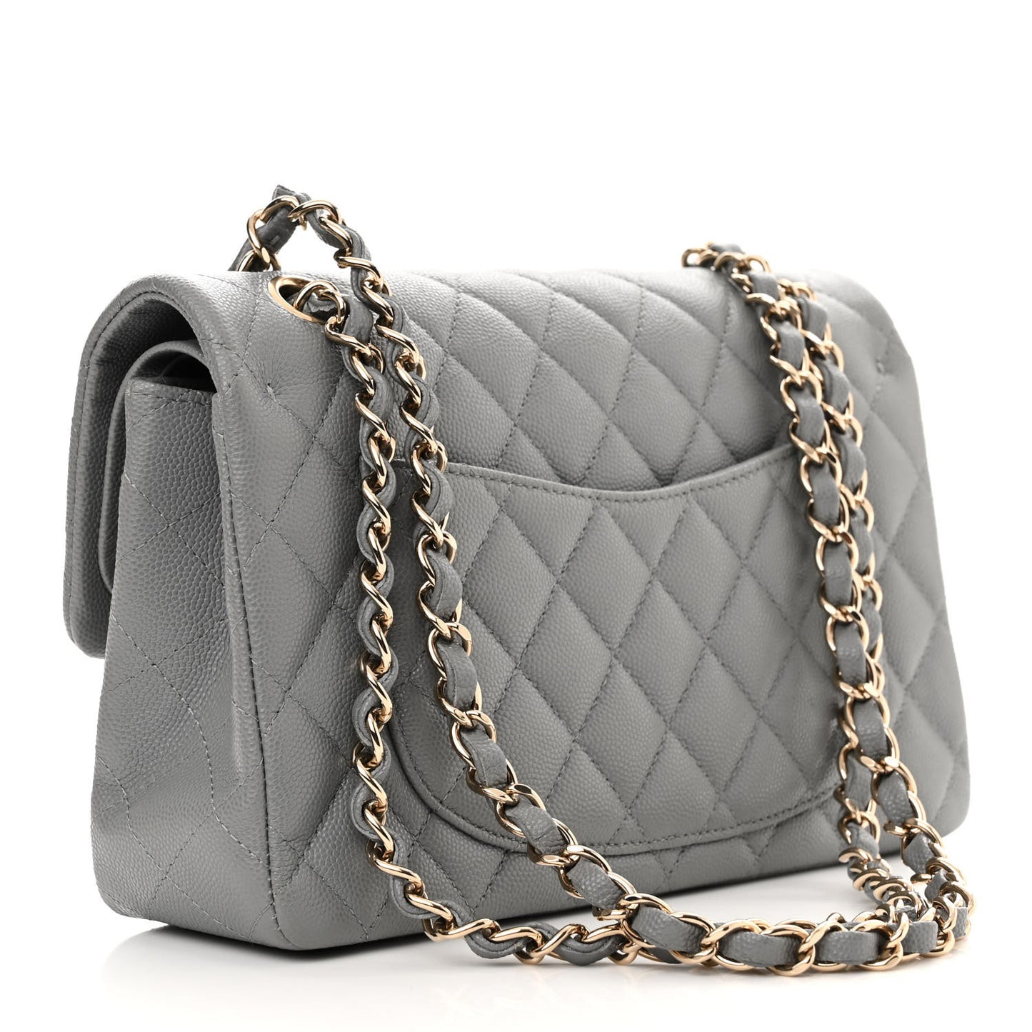 Caviar Quilted Small Double Flap Grey