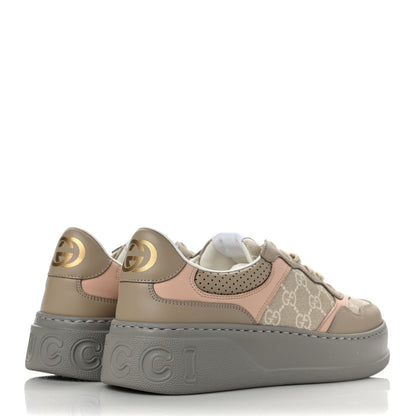 Gucci Calfskin GG Supreme Monogram Perforated Womens Platform 55mm Sneakers 39.5 Apricot Pink Beige Grey 4 of 9