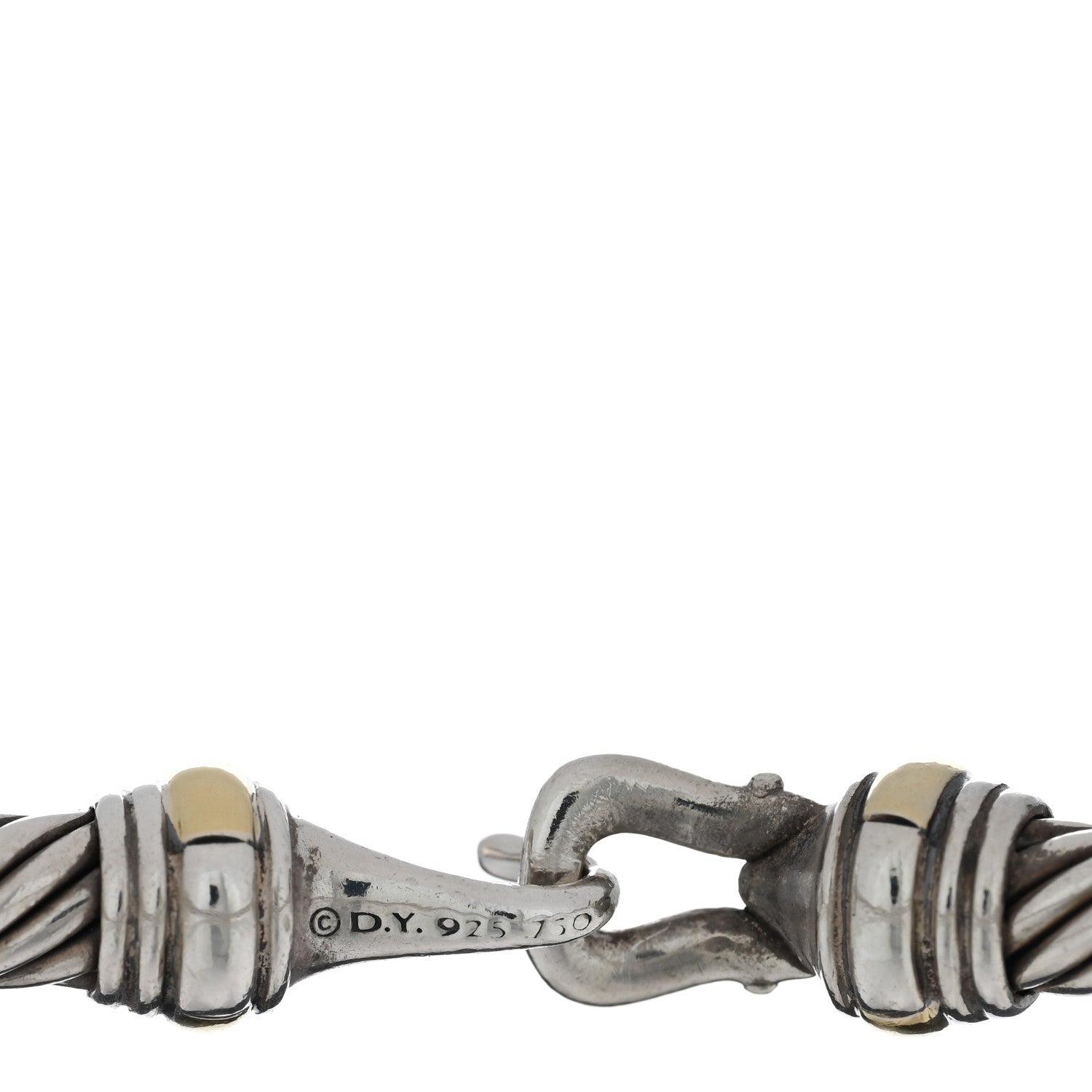 David Yurman Sterling Silver 18K Yellow Gold 4mm Cable Classic Buckle Bracelet 3 of 3