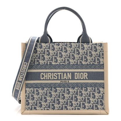 Christian Dior Oblique Chambray Calfskin Small Book Tote With Strap Blue Latte 1 of 10