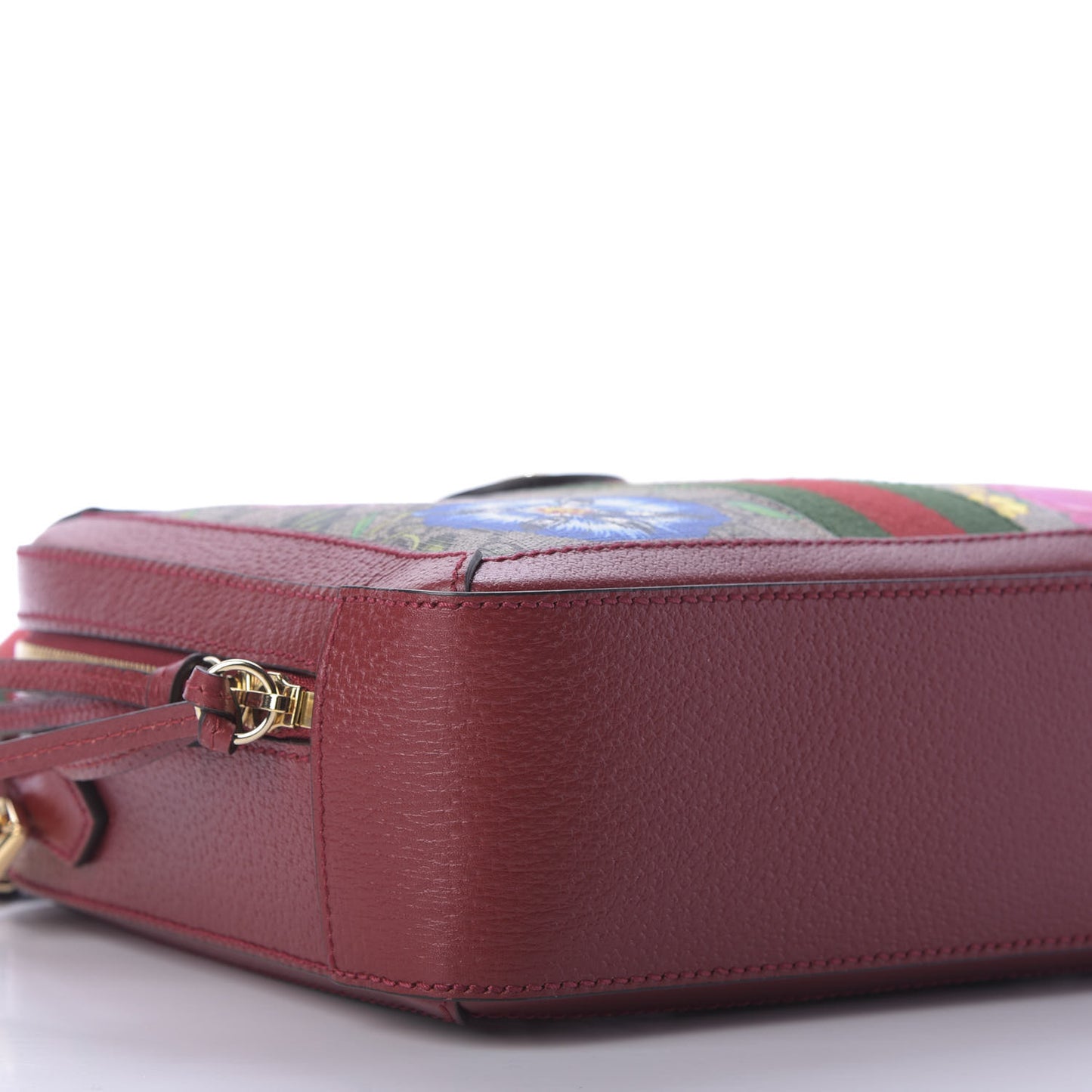 GG Supreme Monogram Flora Web Small Ophidia Top Handle Shoulder Bag Hibiscus Red