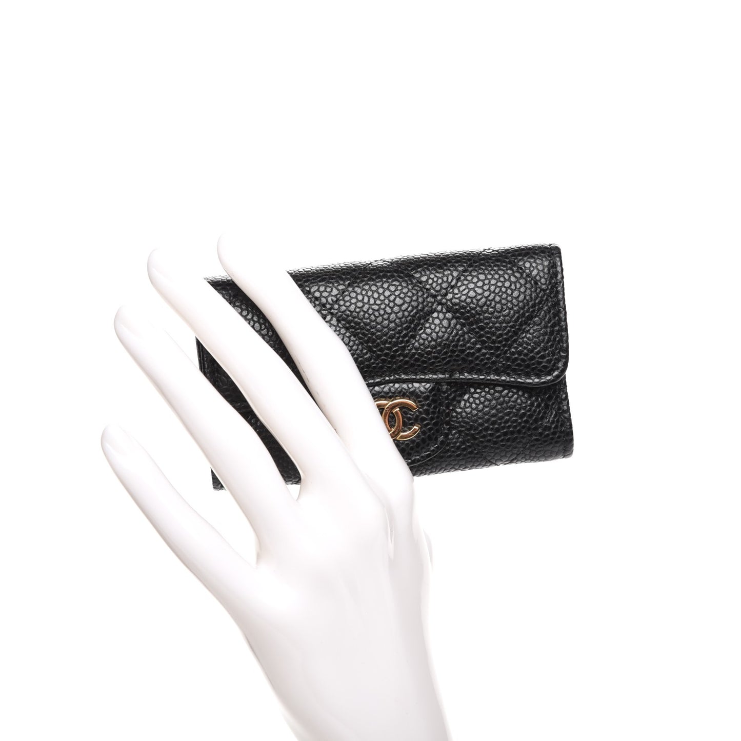 Caviar Quilted 6 Key Holder Black