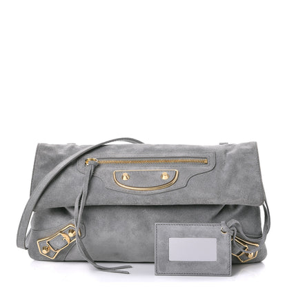 Balenciaga Suede Gold Metallic Edge Hardware Envelope Strap Clutch Gris Perle 1 of 10