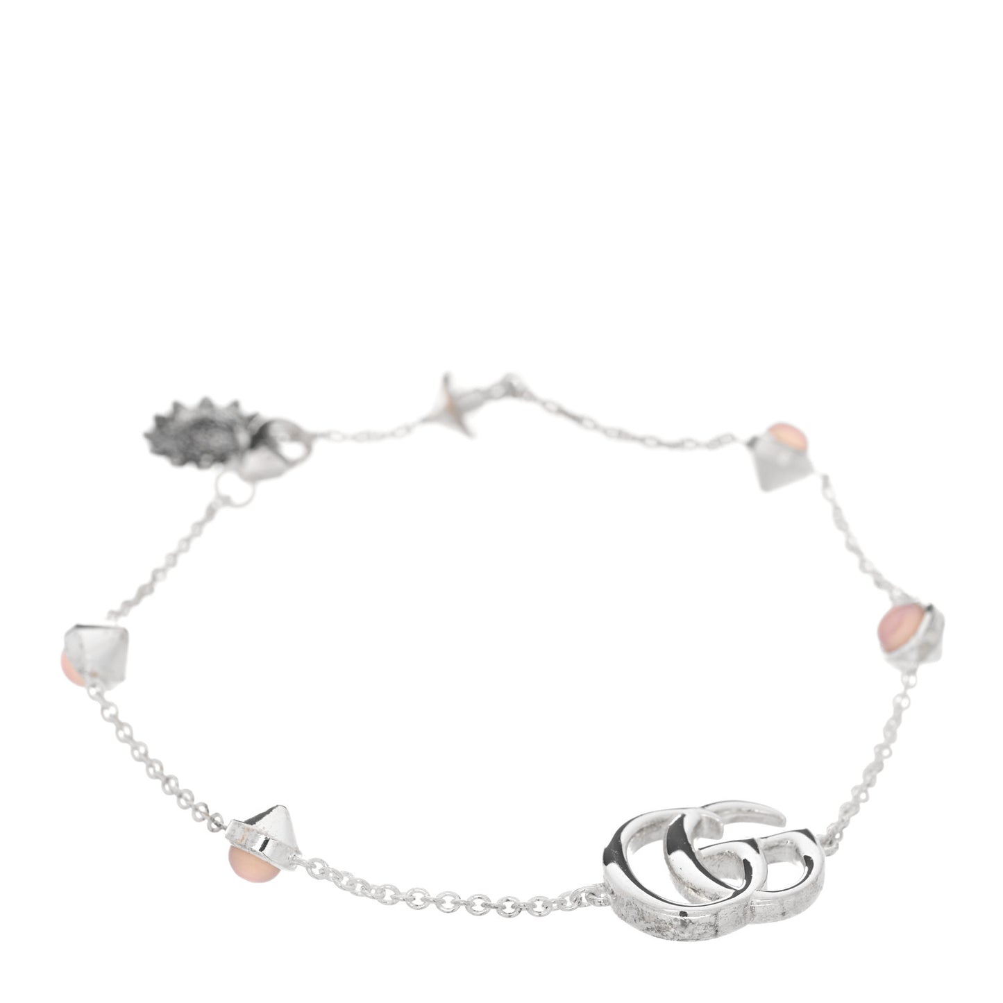 Sterling Silver Pink Mother of Pearl Double G Flower Bracelet