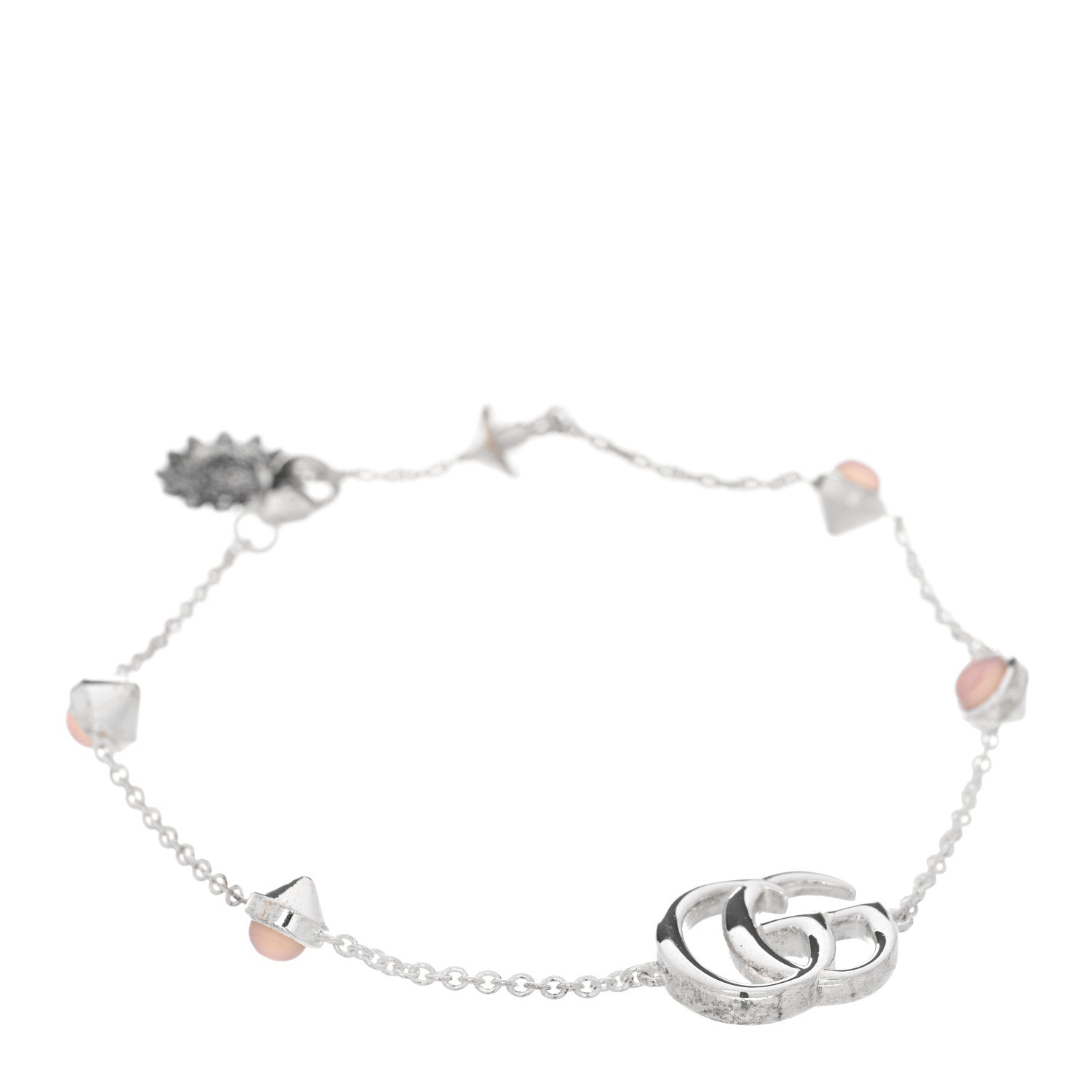 Gucci Sterling Silver Pink Mother of Pearl Double G Flower Bracelet 1 of 5