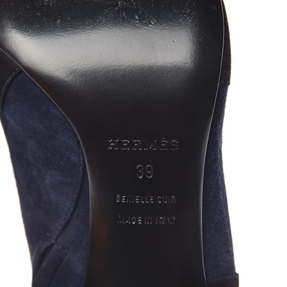 Hermes Suede Goatskin Neila Ankle Boots 39 Marine Black 5 of 10