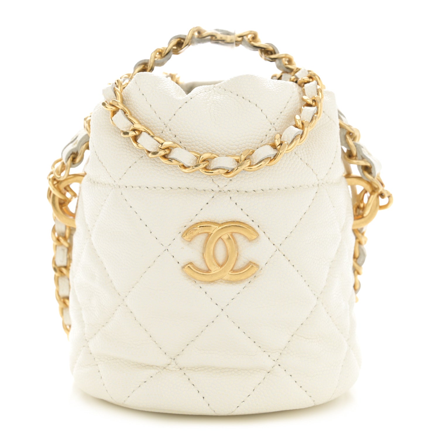 Chanel Caviar Quilted Coco First Bucket Clutch With Chain White 1 of 10