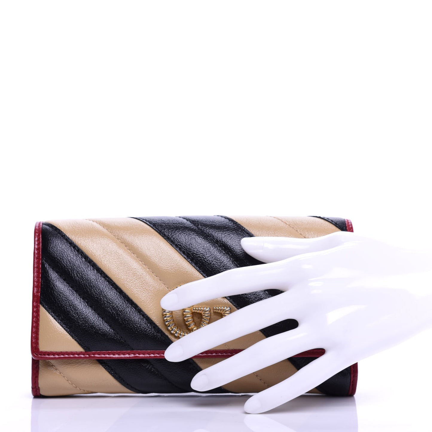 Azalea Calfskin Matelasse Diagonal Patchwork Torchon GG Marmont Continental Wallet Black Beige Romantic Cerise