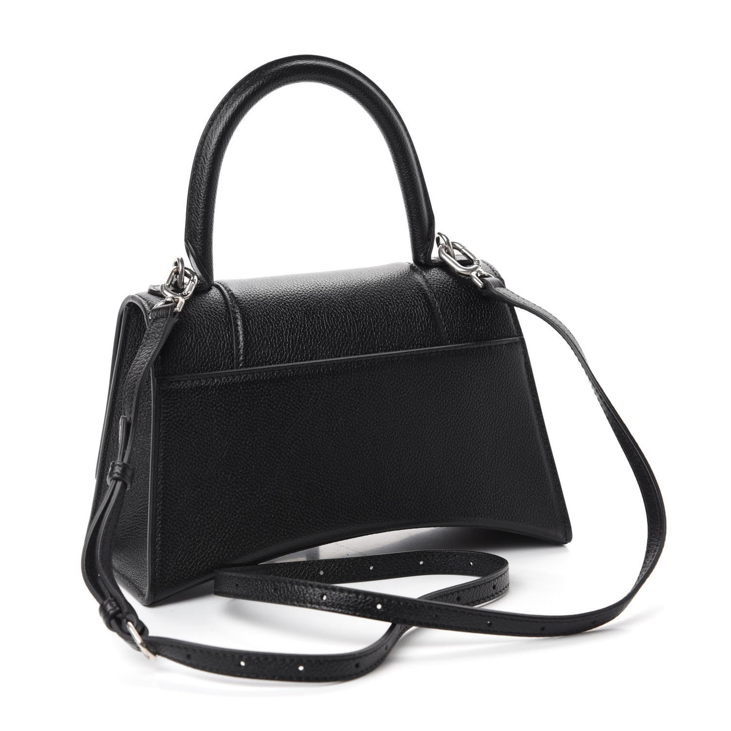 Grained Calfskin Small Hourglass Top Handle Bag Black
