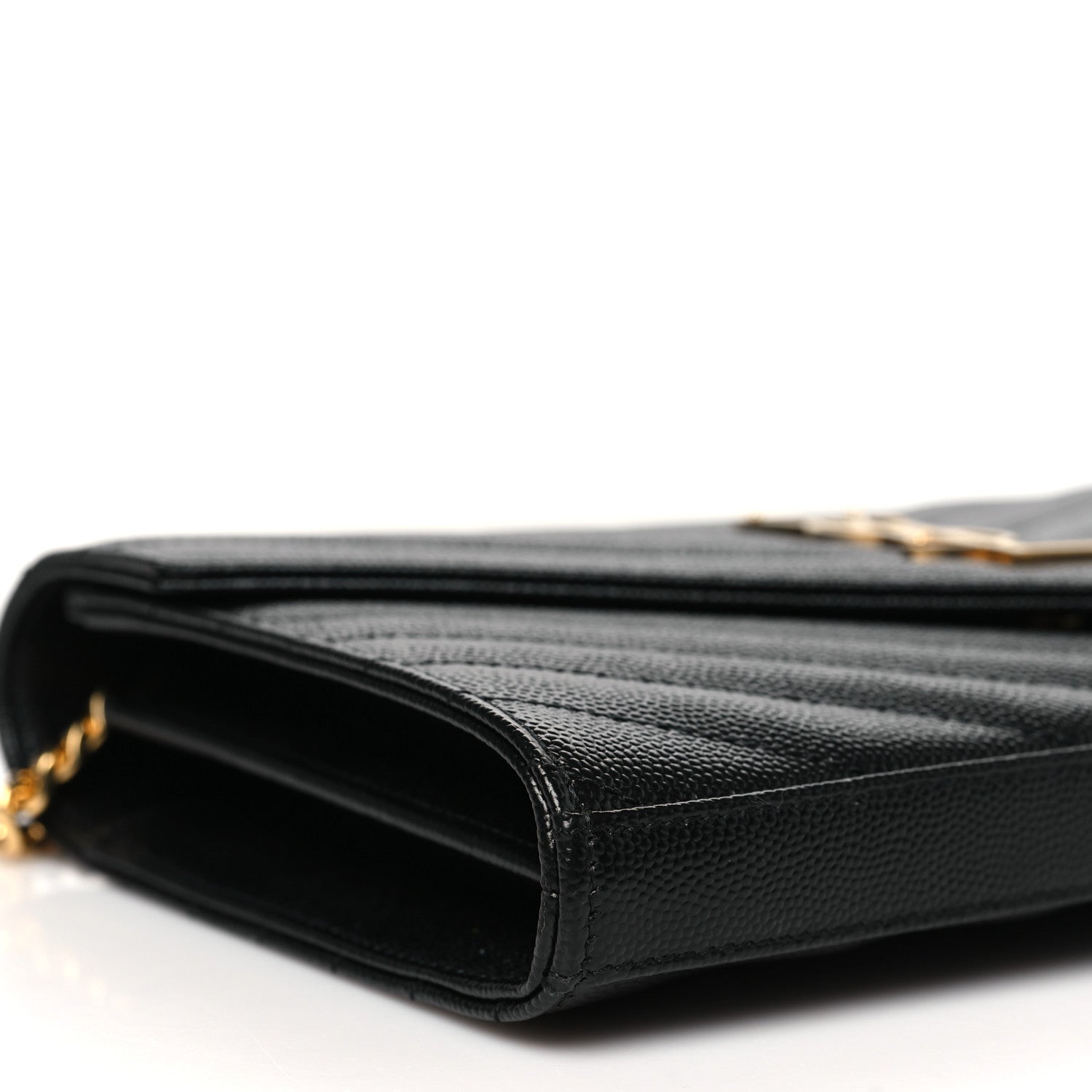 Saint Laurent Grain De Poudre Matelasse Chevron Monogram Chain Wallet Black 9 of 11