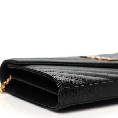 Saint Laurent Grain De Poudre Matelasse Chevron Monogram Chain Wallet Black 9 of 11